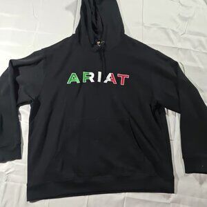 Ariat Mens Sweatshirt XXL Black Hoodie Mexico Logo Spellout Workwear